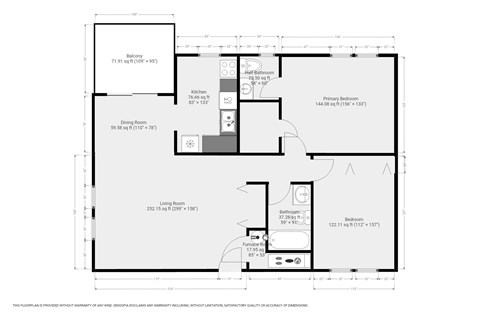 Floor plan for 2 beds, 1.5 baths, 936 sqft